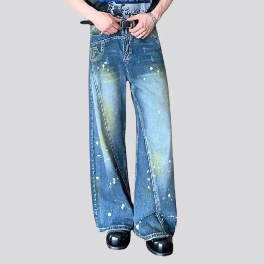 Paint splattered sanded baggy men's jeans