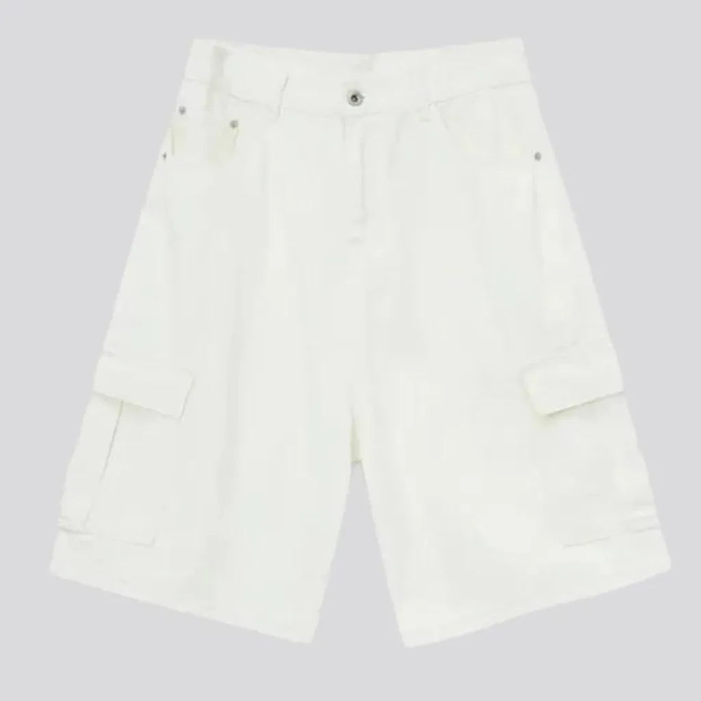 Trendy color pattern mid rise denim shorts for men