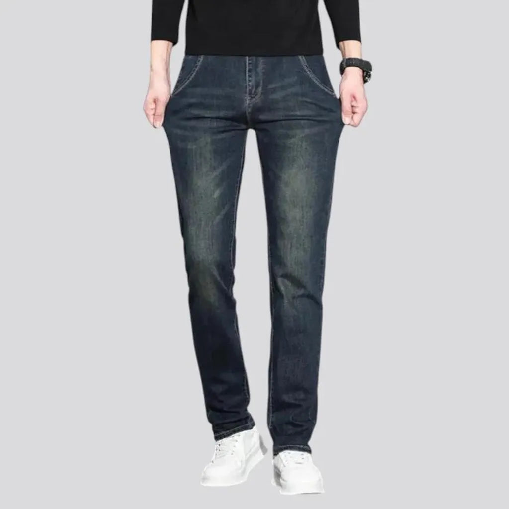 Dark abraded slim fit men's jeans