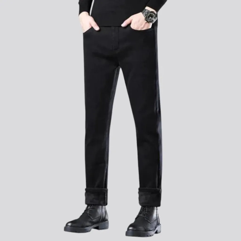 Casual rolled cuffs monochrome men's jeans