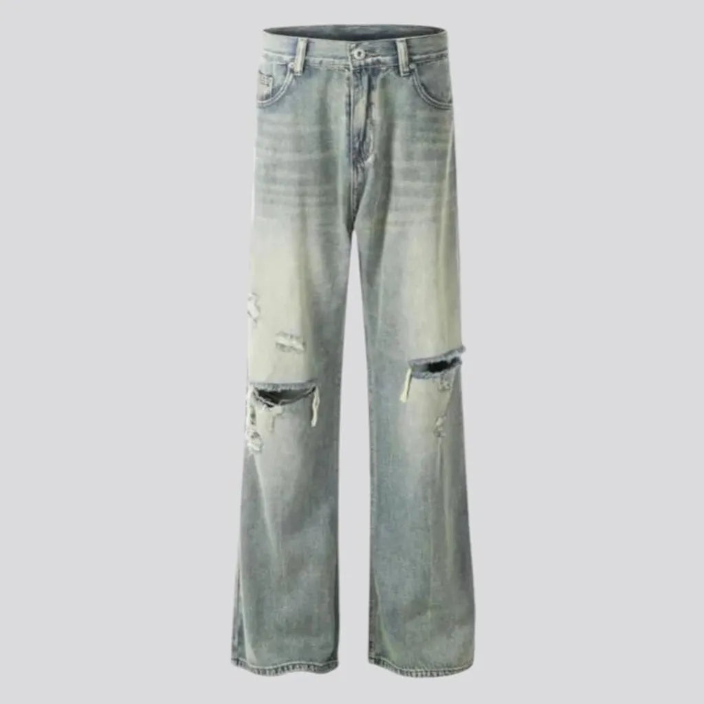 Mid rise baggy distressed men's jeans