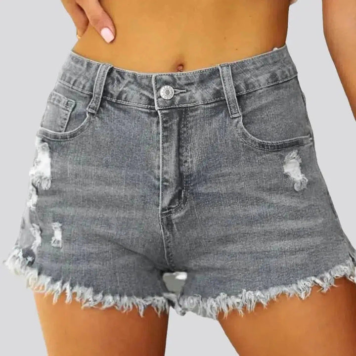 Grunge straight denim shorts for ladies