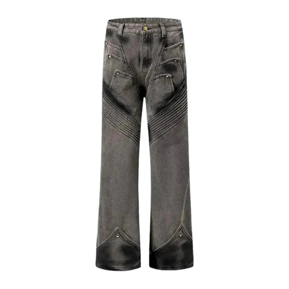 Vintage Style Layered Jeans for Men - Grey