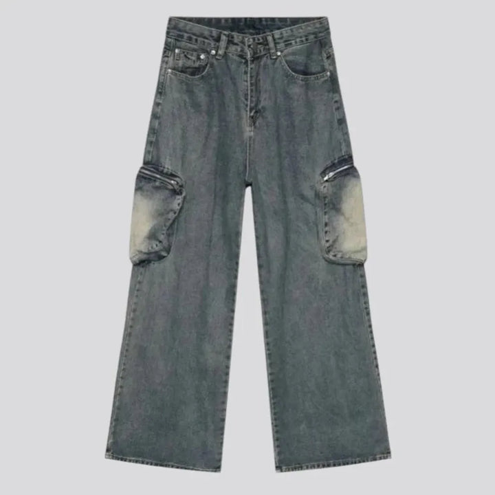 Baggy fit acid wash men's jeans