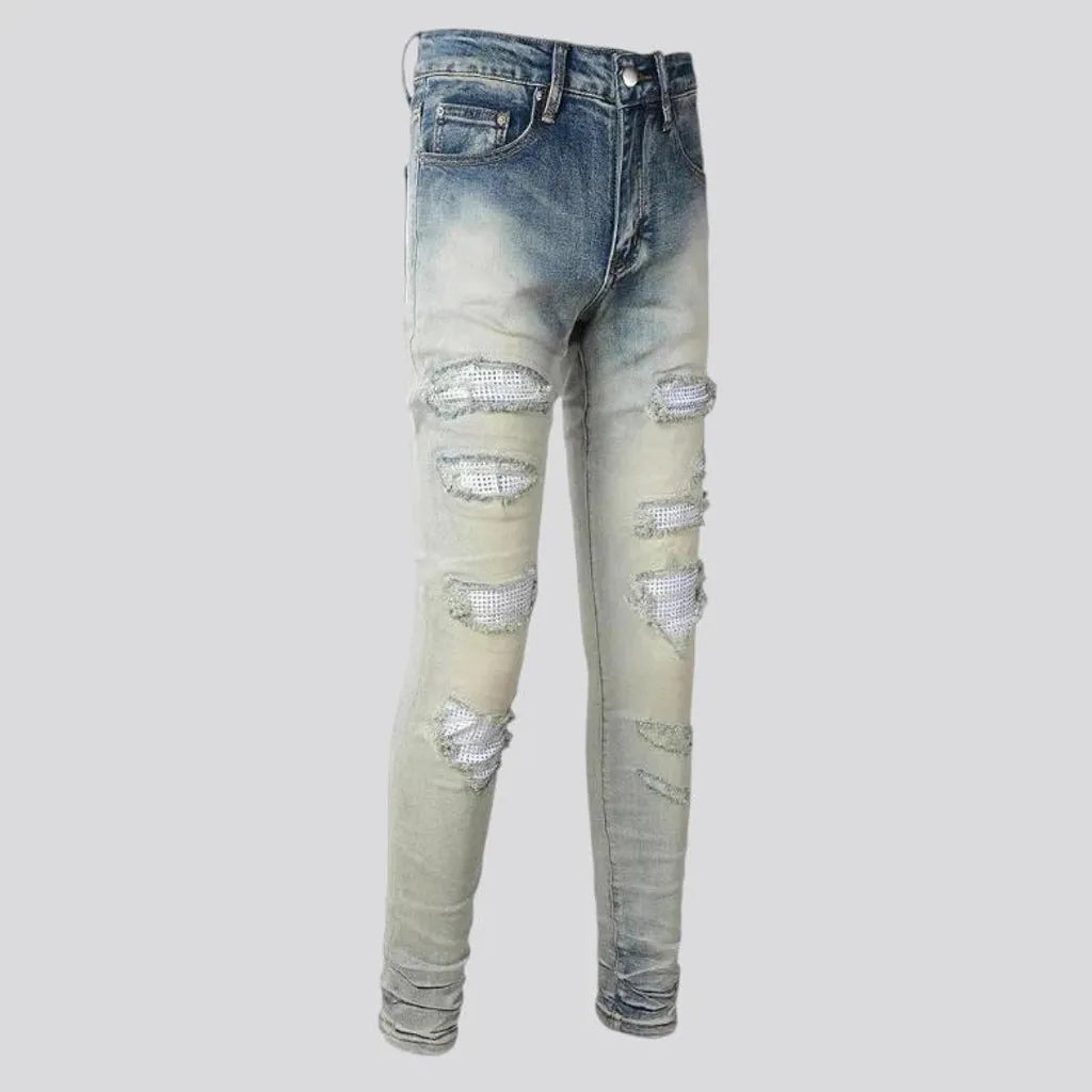 Skinny fit fashion grunge men's jeans