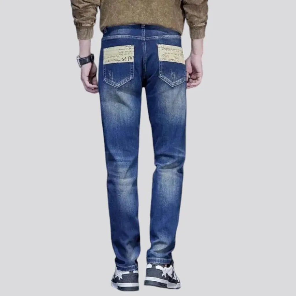 Boho style mid rise vintage men's jeans