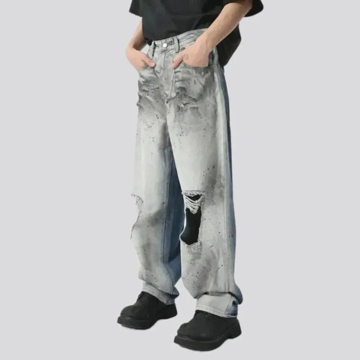 Baggy men's two-color jeans