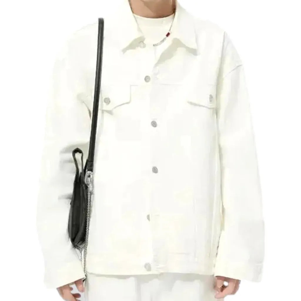 Collared Men's Jean Jacket - White