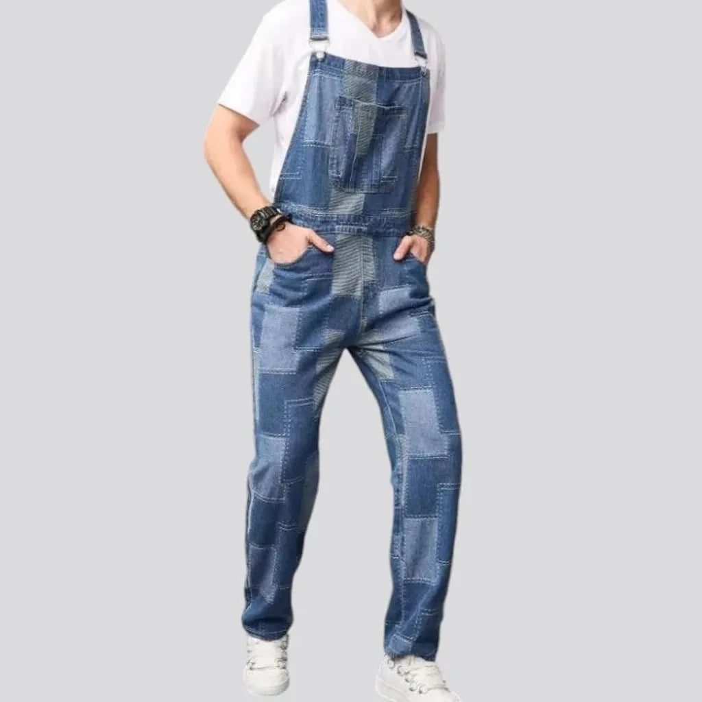 Boho patchwork design men's jeans dungaree