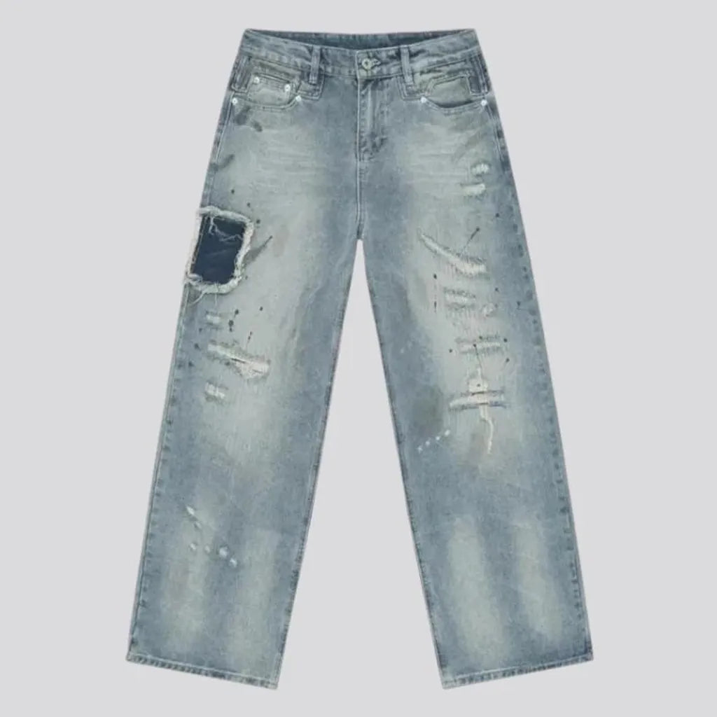 Baggy grunge style light wash men's jeans