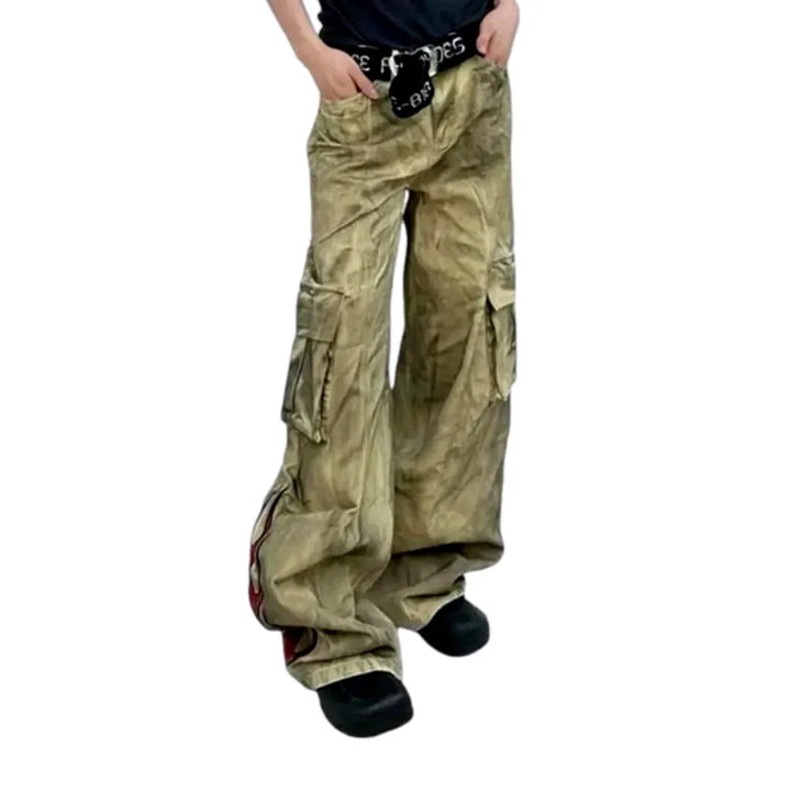 Mid-rise Baggy Vintage Flame-print Men's Jeans - Sand