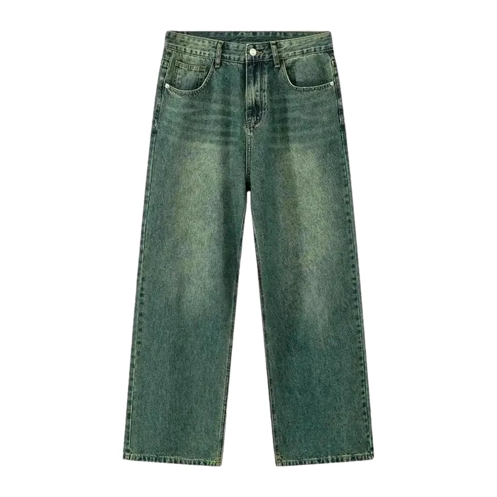 Whiskered Baggy Boho Jeans for Men - Blue