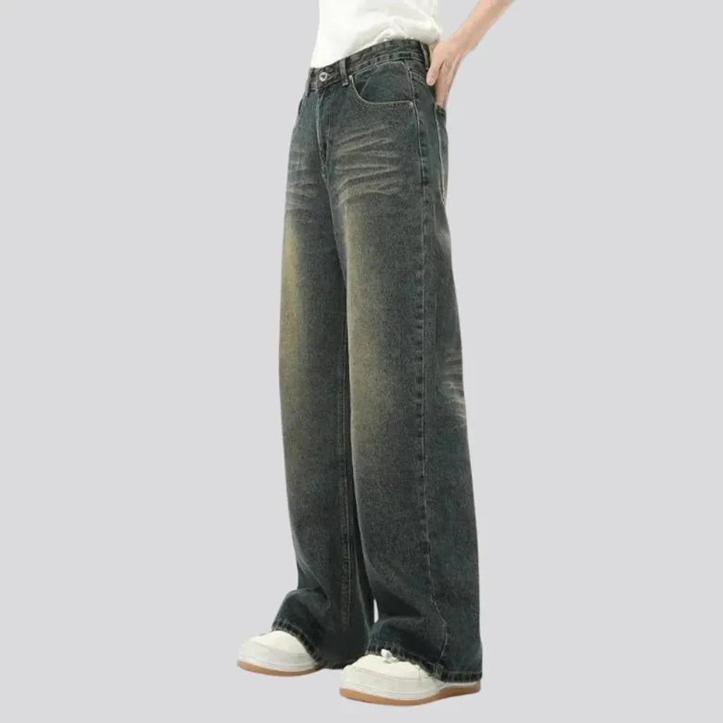 Retro faded wide fit jeans for men