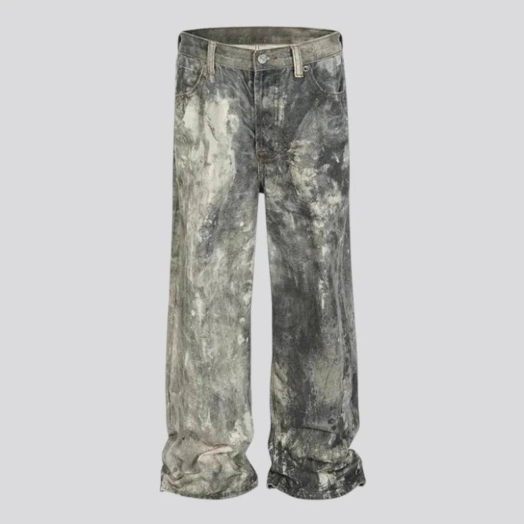 Fashionable painted boho baggy-leg men's jeans