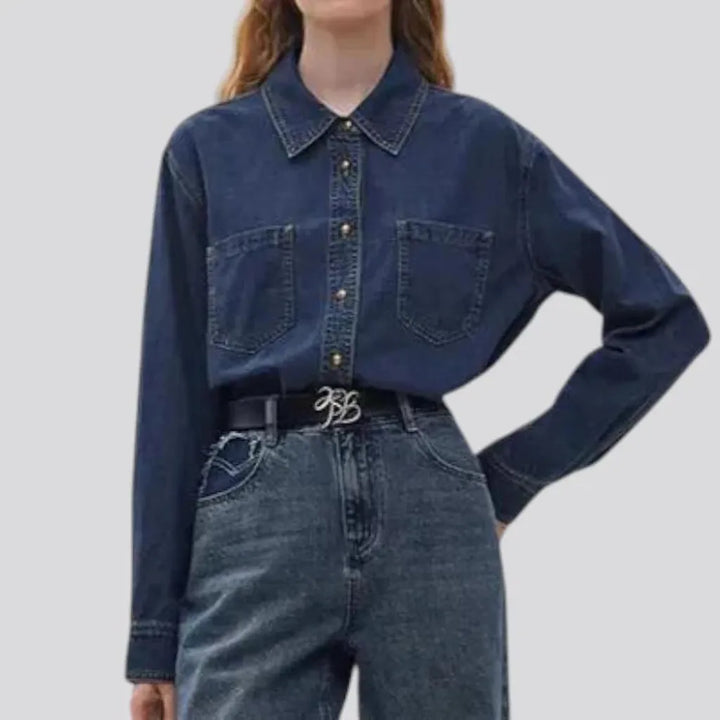 Dark classic oversized denim shirt for ladies