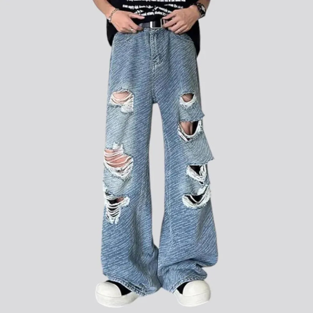 Boho grunge style mid rise men's jeans