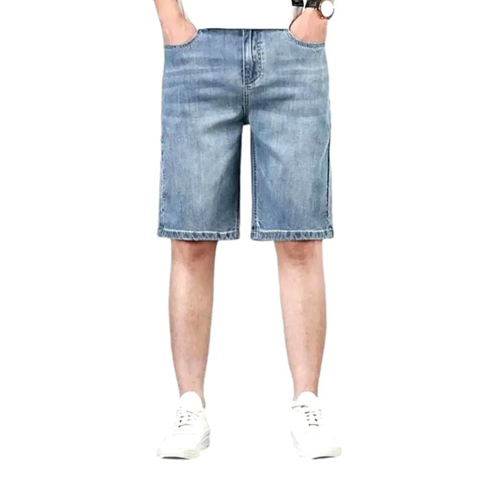 Sanded Light Wash Stylish Men's Denim Shorts - Light Blue