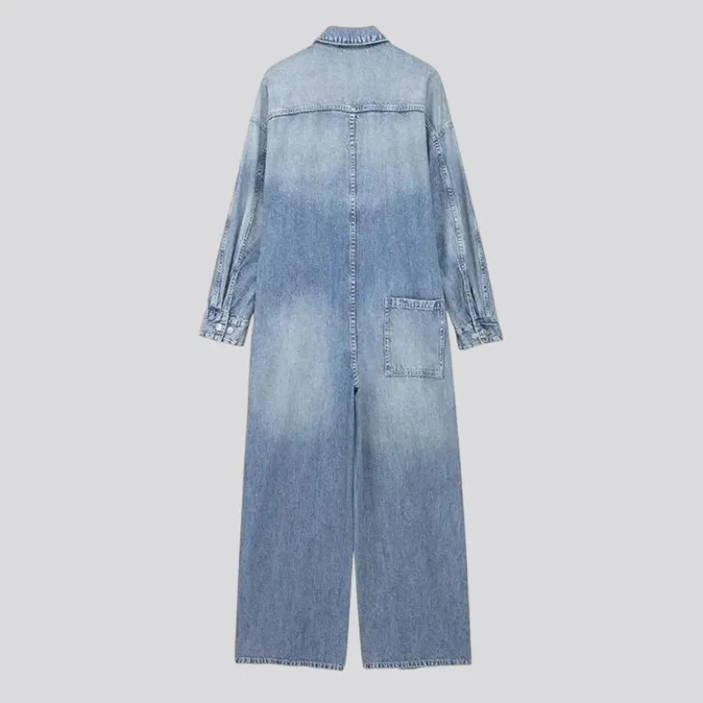 Lightweight smoothed casual women's denim jumpsuit