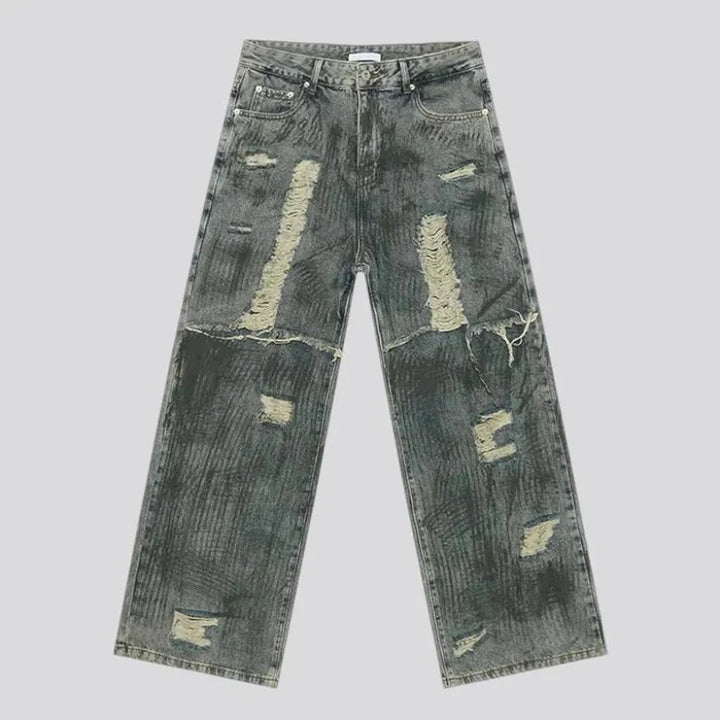 Grunge style painted mid rise men's jeans