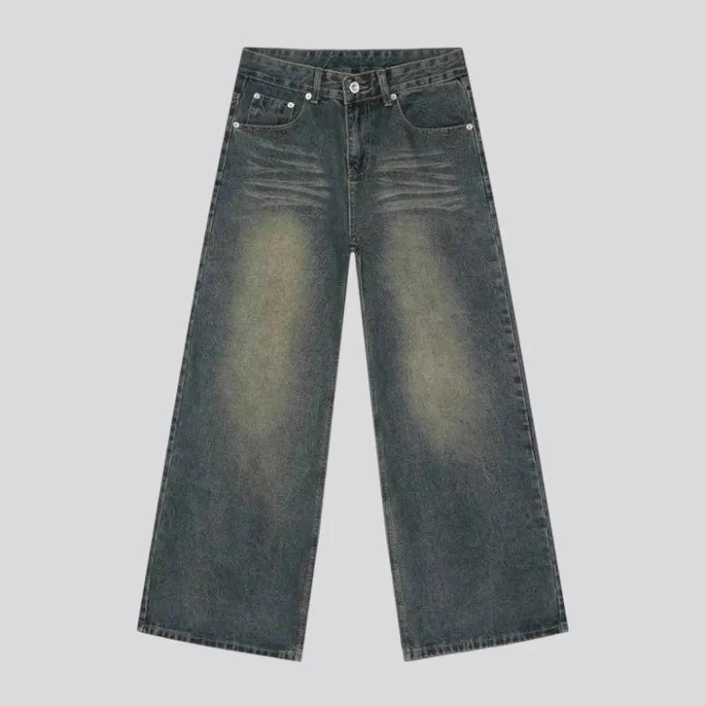 Retro faded wide fit jeans for men