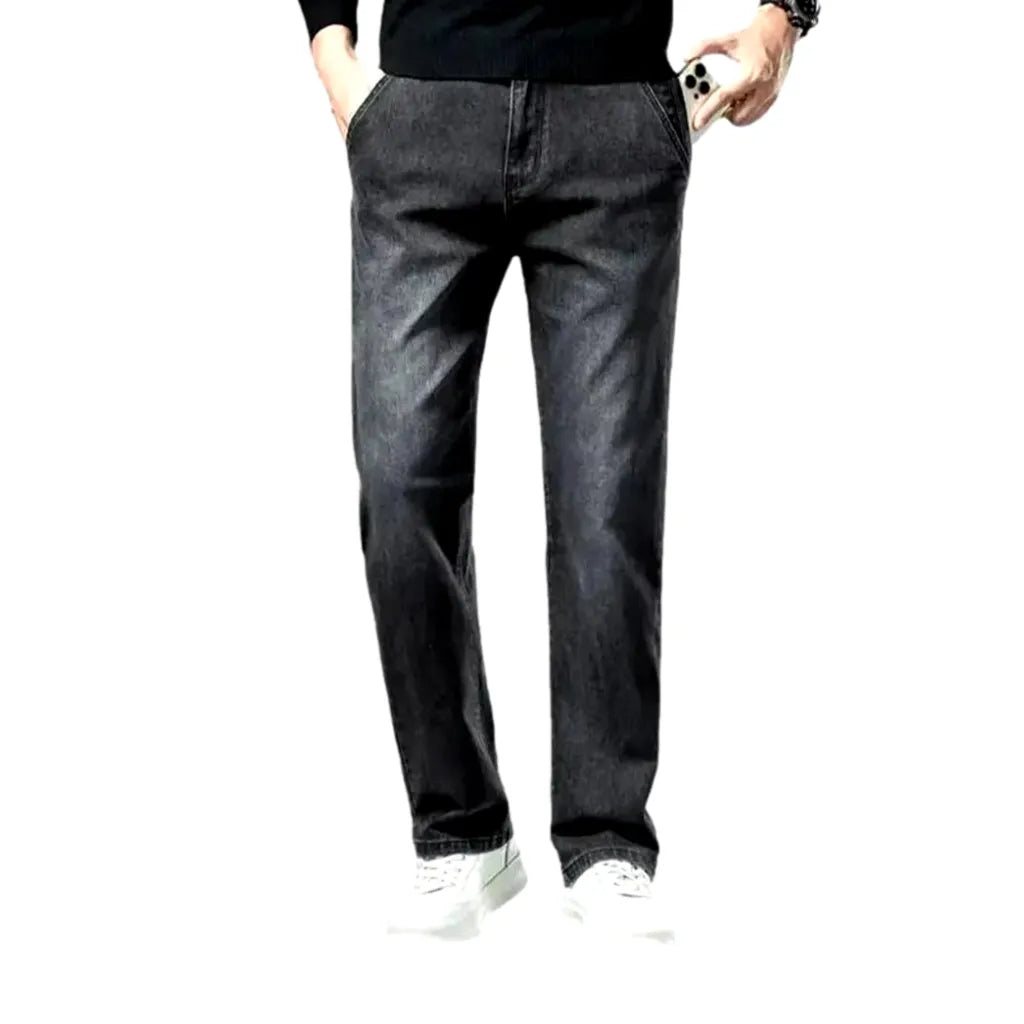 Casual High Waist Tapered Leg Jeans for Men - Grey