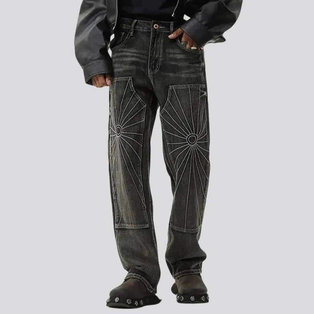 Retro needlework fit men's jeans