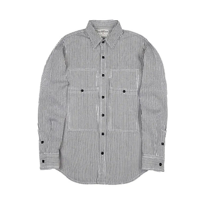 Medium Stripes Casual Worker Men's Denim Shirt - Grey