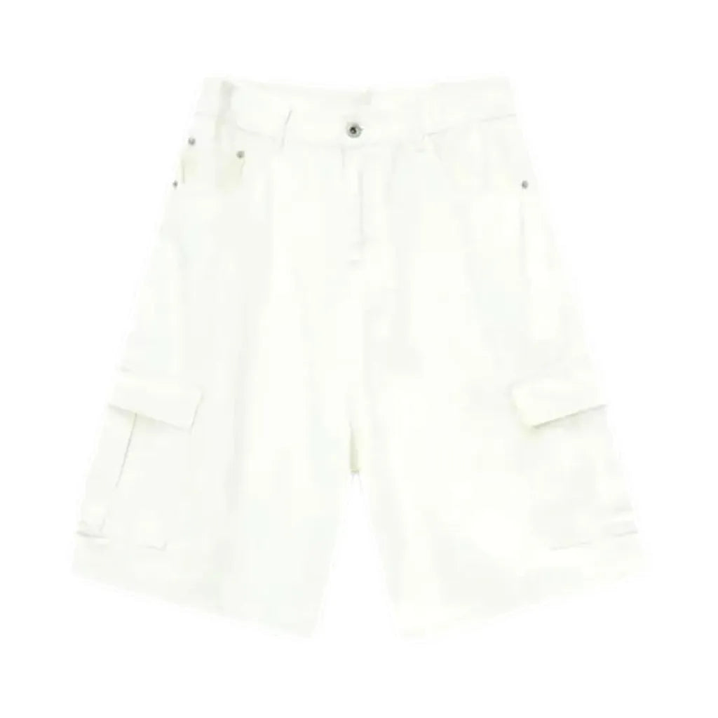 Trendy Color Pattern Mid Rise Denim Shorts for Men - White