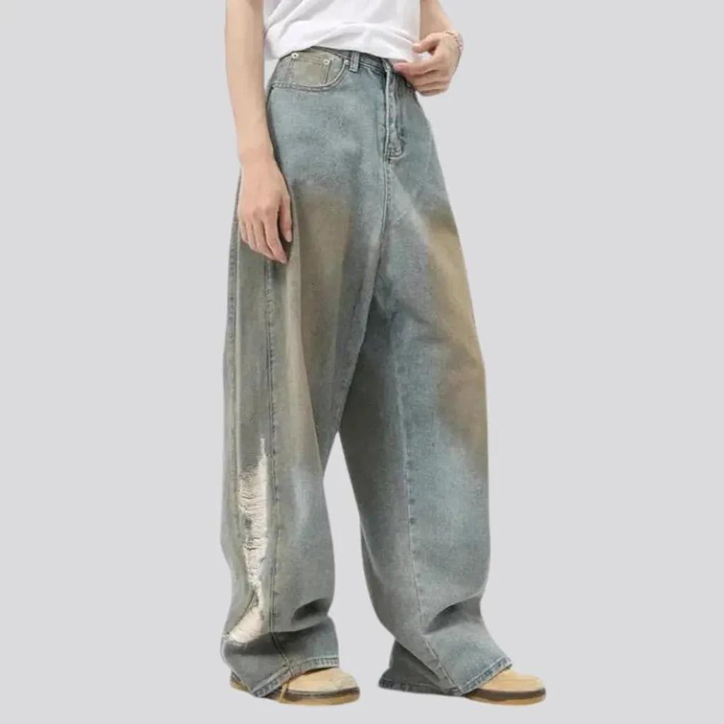 Boho style light wash jeans for men