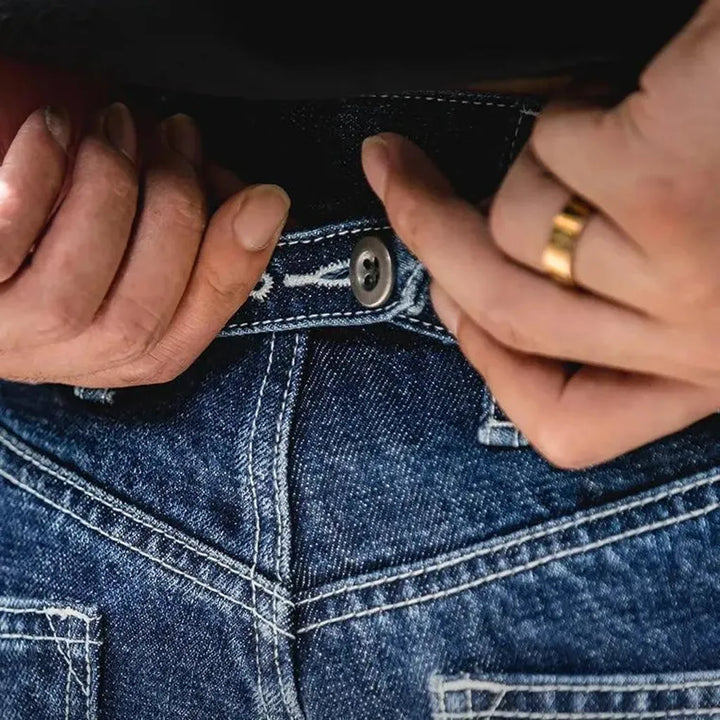 Stonewashed back-cinch tapered men's jeans