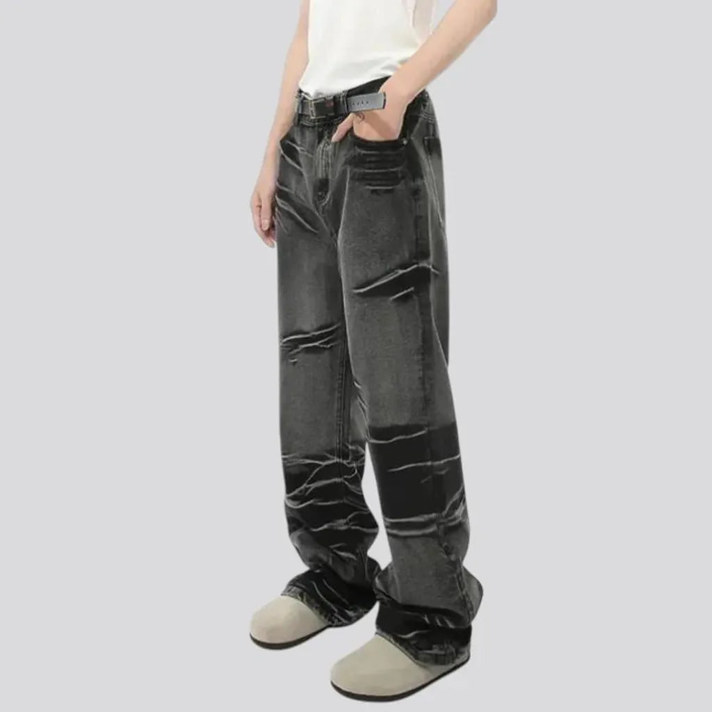 Street style faded mid-rise men's jeans