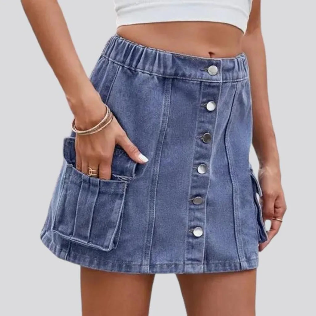 mini, light-wash, high-waist, cargo-pockets, buttons-rubber, women's skirt | Jeans4you.shop