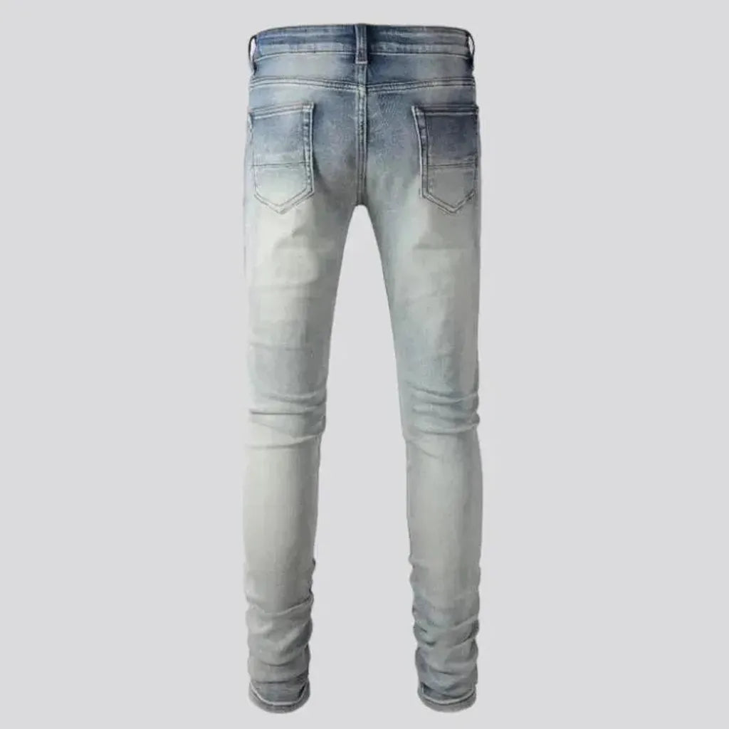 Mid rise men's distressed jeans