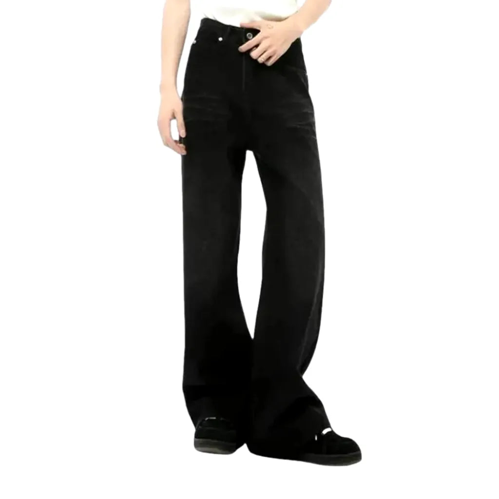 Retro Faded Wide Fit Jeans for Men - Black