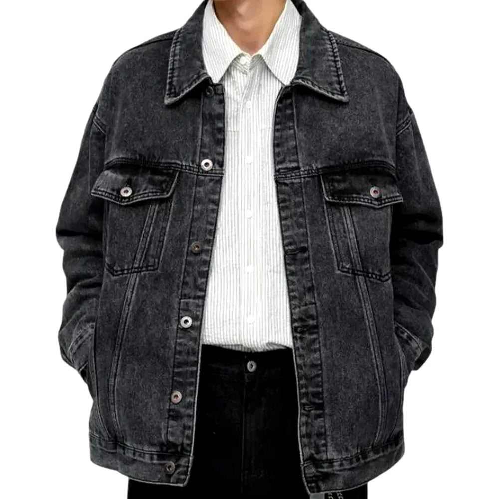 Retro Style Men's Denim Jacket - Grey