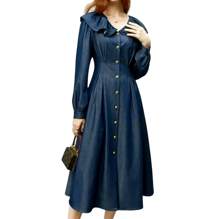 Classic Flared Denim Jeans Dress - Blue