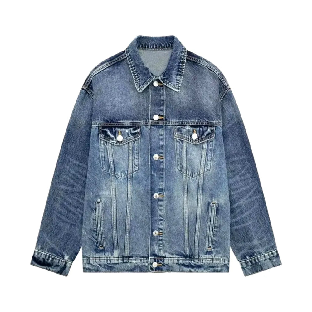 Casual Creased Fit Women's Denim Jacket - Blue