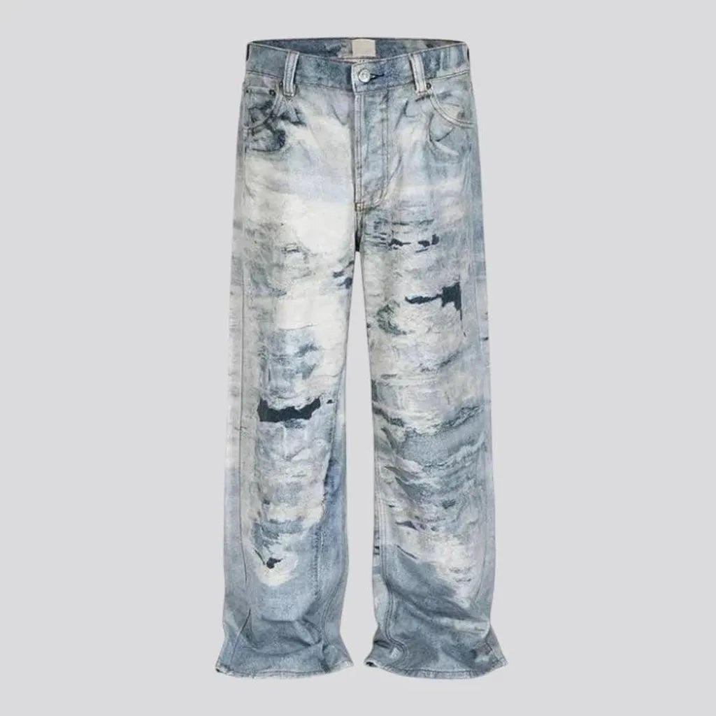 Boho style faded jeans for men