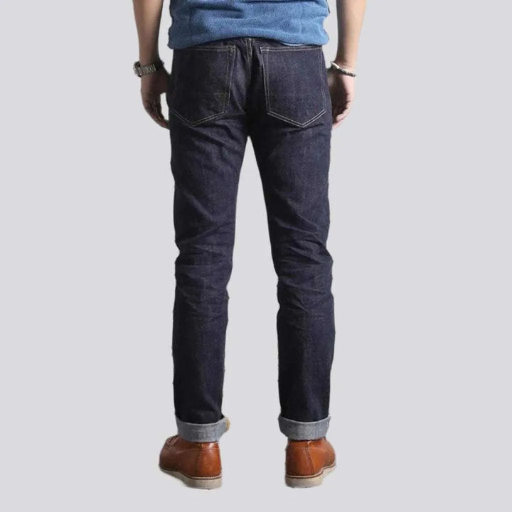 Mid-waistline slim self-edge jeans
 for men