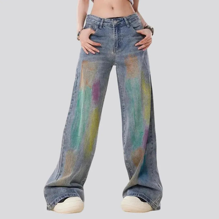 Baggy fit lined printed jeans for women