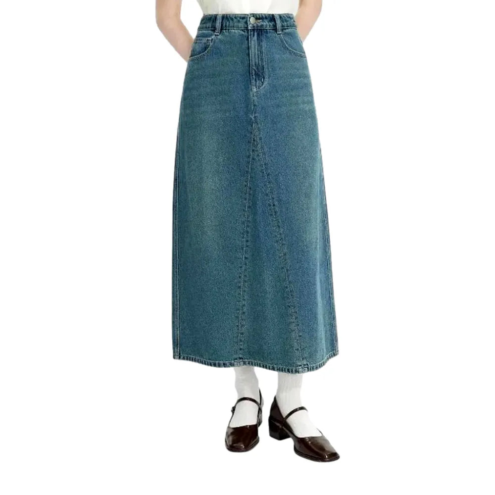 Classic High-rise Whiskered Denim Skirt - Blue