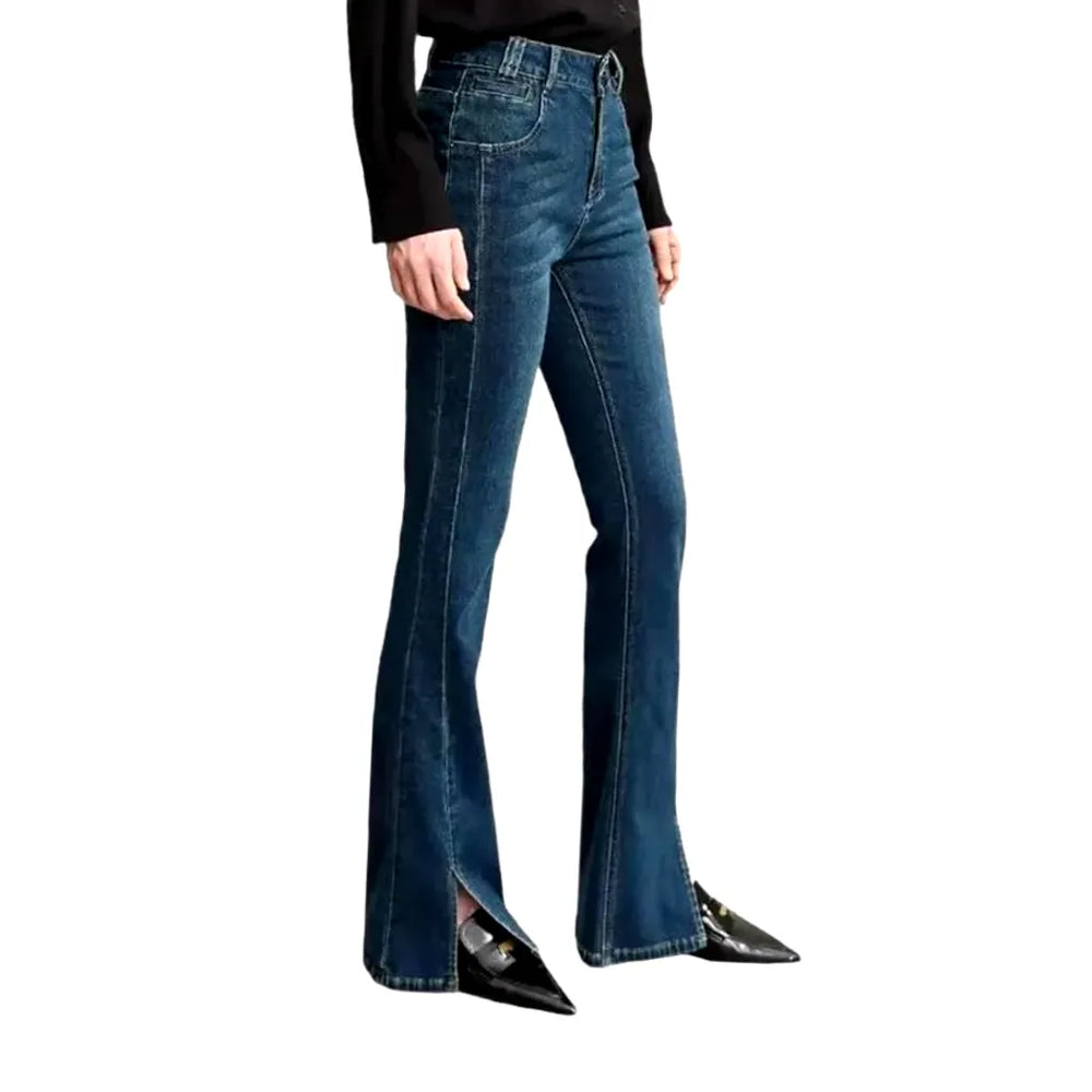 Sanded Stretchable Flared Jeans for Women - Blue