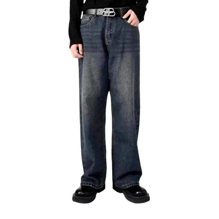 Mid Rise Baggy-fit Men's Jeans - Dark Blue