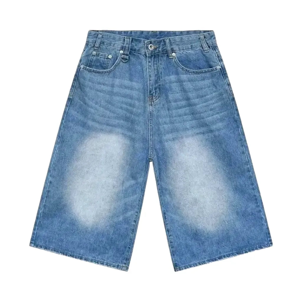 Mid-rise Boho Vintage Men's Denim Shorts - Light Blue