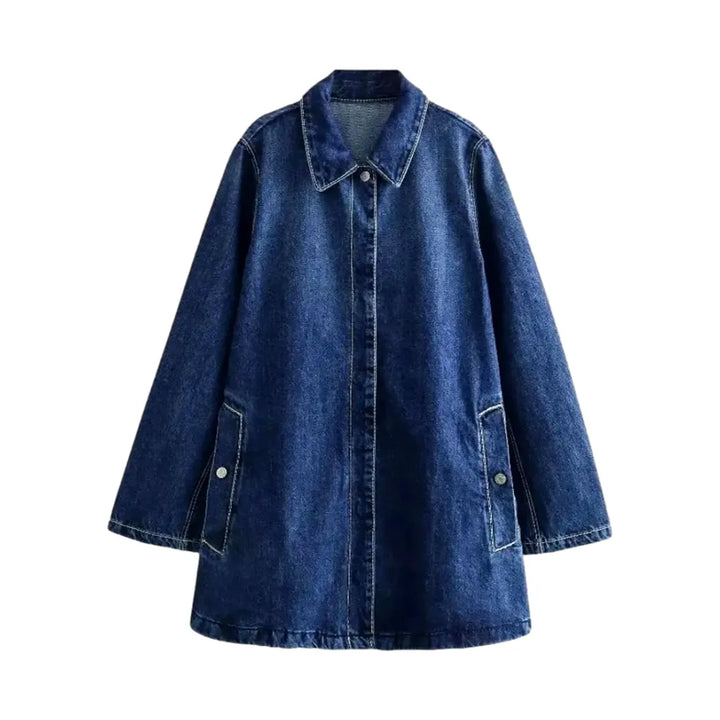 Casual Medium Pattern Women's Jeans Coat - Blue