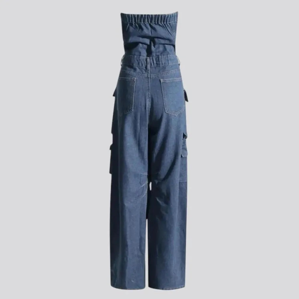 Trendy fashionable roomy women's denim jumpsuit