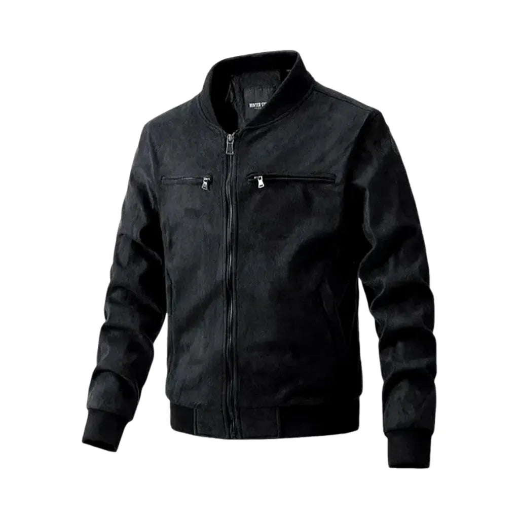 Monochrome Slim Fit Men's Denim Bomber Jacket - Black