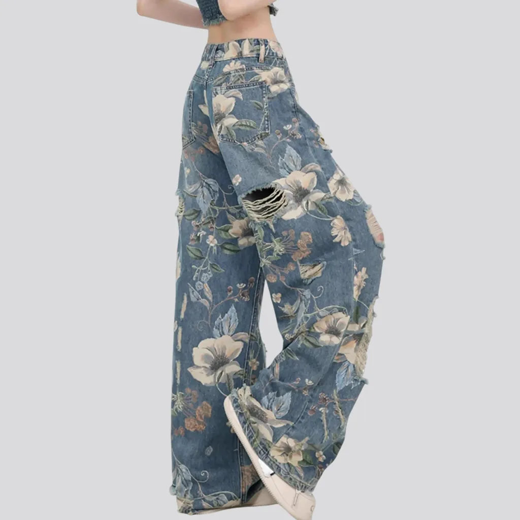 Baggy fit floral print women's jeans