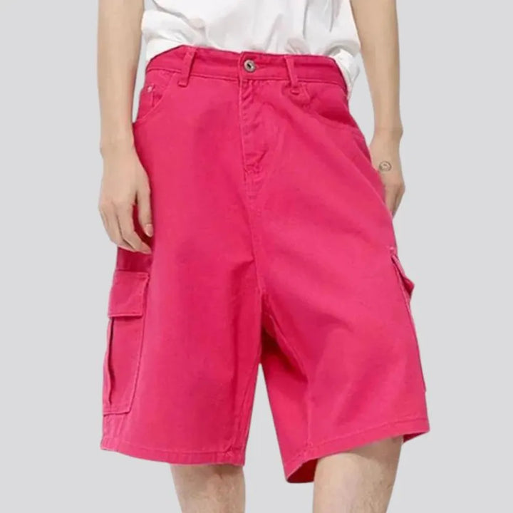 Baggy style cargo men's denim shorts