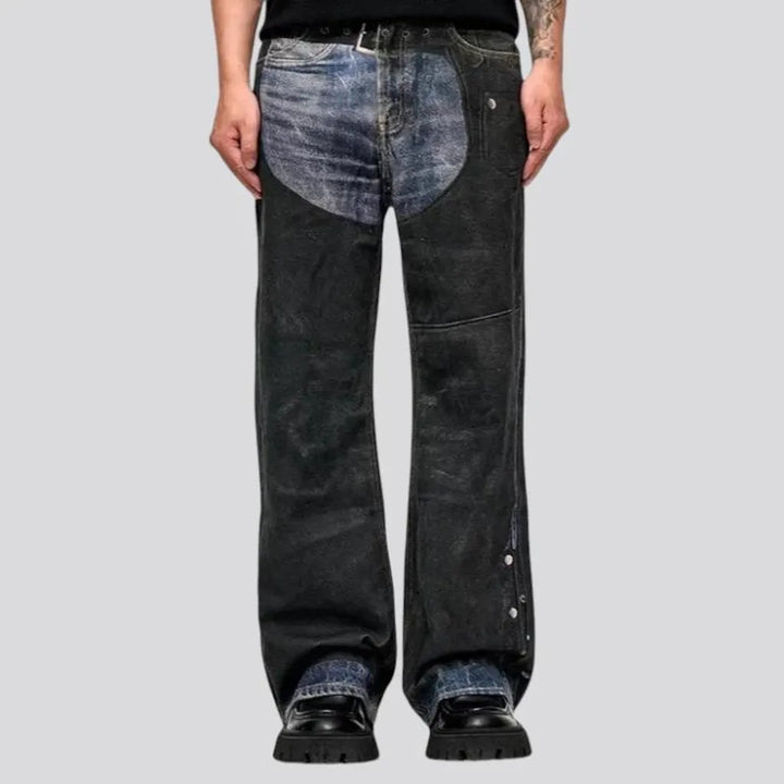 Color-blocked bootcut men's jeans